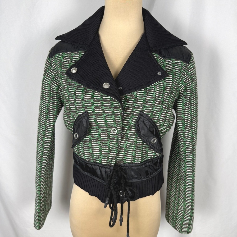 Opening Ceremony Cropped Tweed Nylon Jacket Green Black Size 0 EUC Streetwear